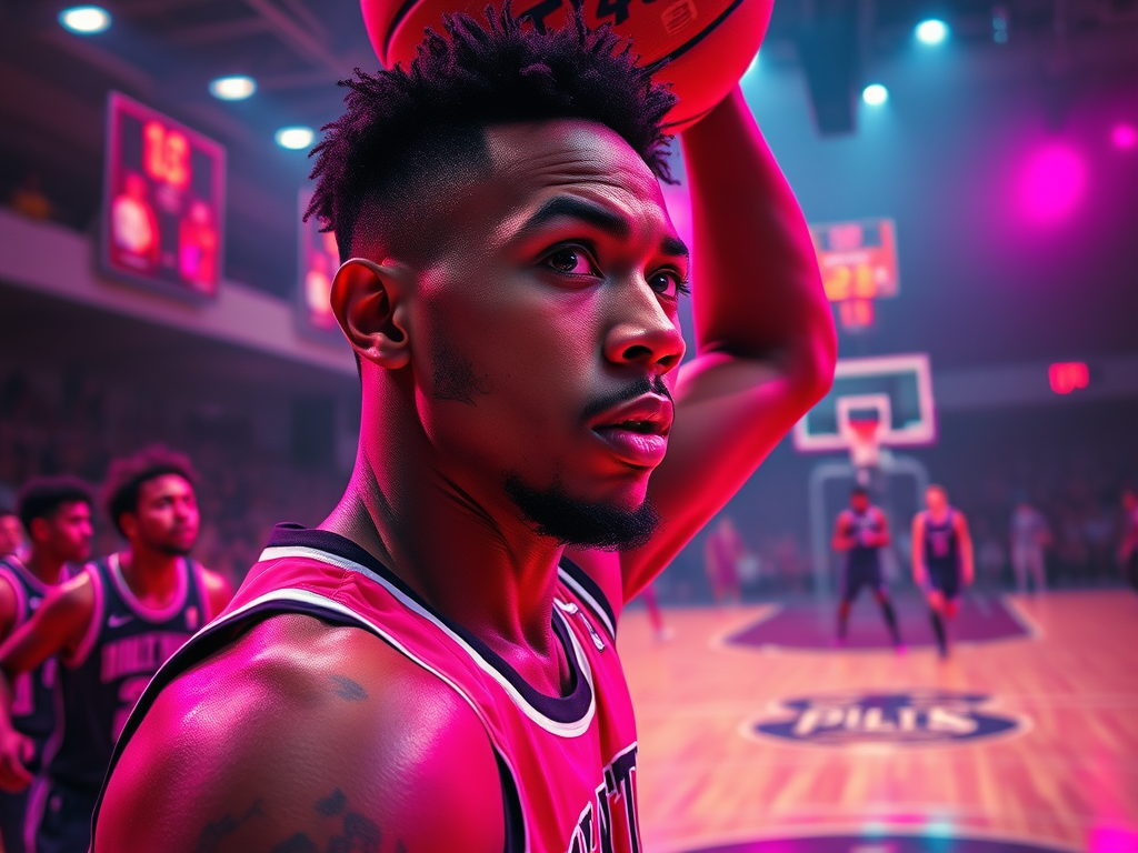 Focused basketball player preparing to advance the ball during an intense game, highlighting concentration and mental toughness on the court.